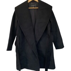 Ann Taylor Black Belted Coat with Wide Lapel Collar